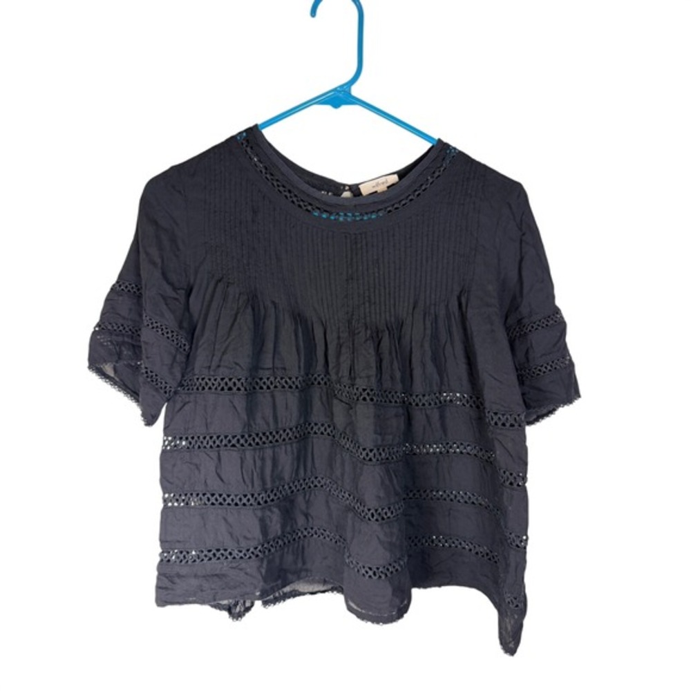 Wilfred Black Eyelet Lace Pleated Short‎ Sleeve Top Women's Size Medium
